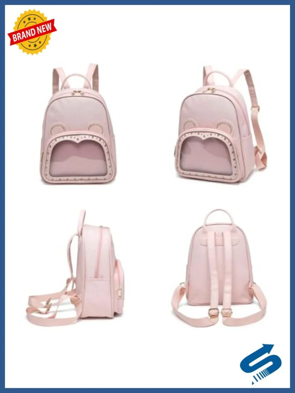Kawaii Bear Ita Backpack Purse, Clear Pin Display Bag, Water-Resistant Oxford